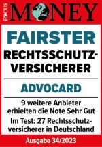 Kundenurteil: fairster Rechtsschutzversicherer 2023 – Focus Money